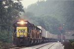 CSX 6137 heads up a consist of TOFCs on this intermodal